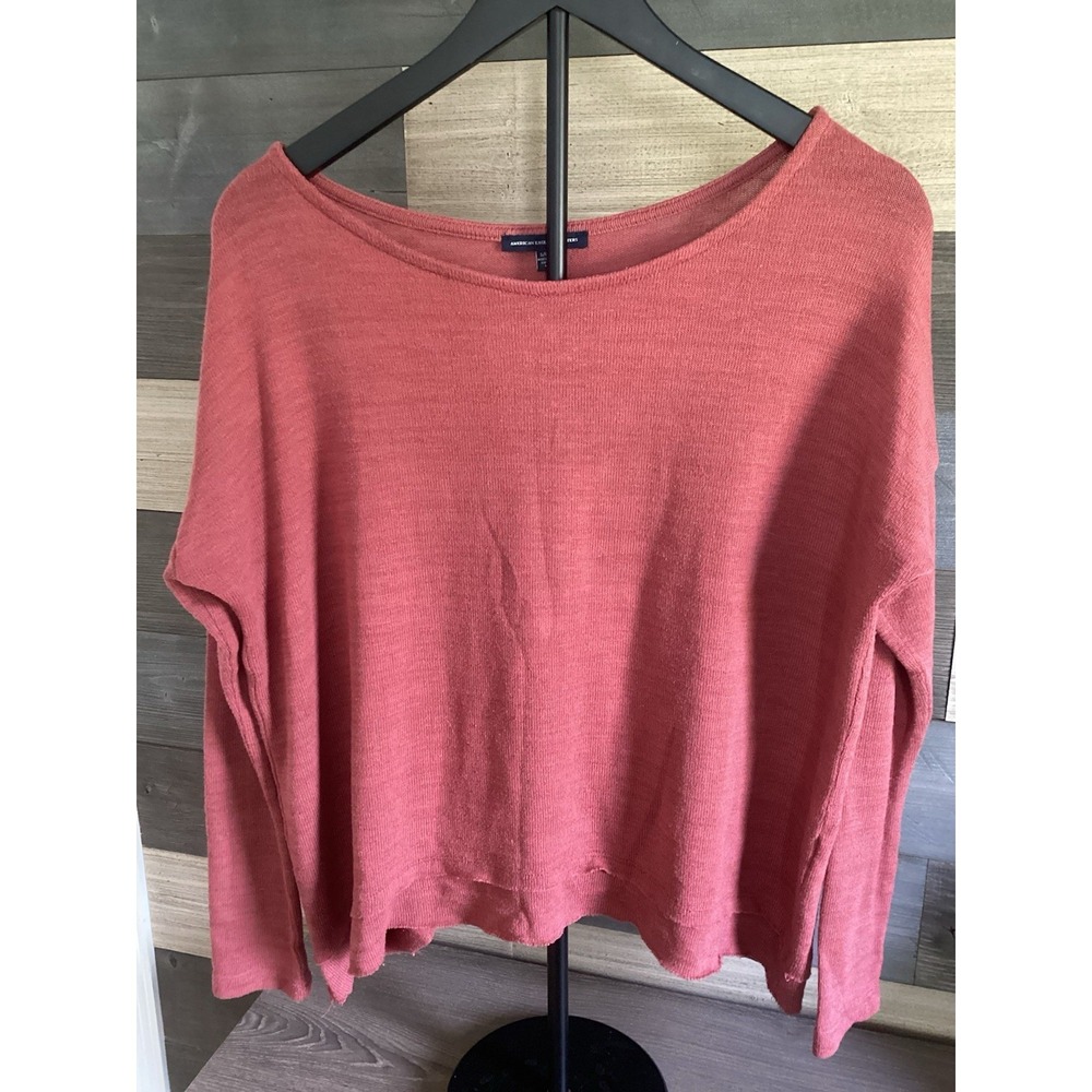 American Eagle Women's Terracotta Pink Shirt Size Small With Raw Hem & Open Back